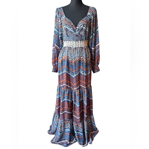 VENUS Dresses & Skirts - VENUS Vibrant Blue and Orange Maxi Dress Euc 10